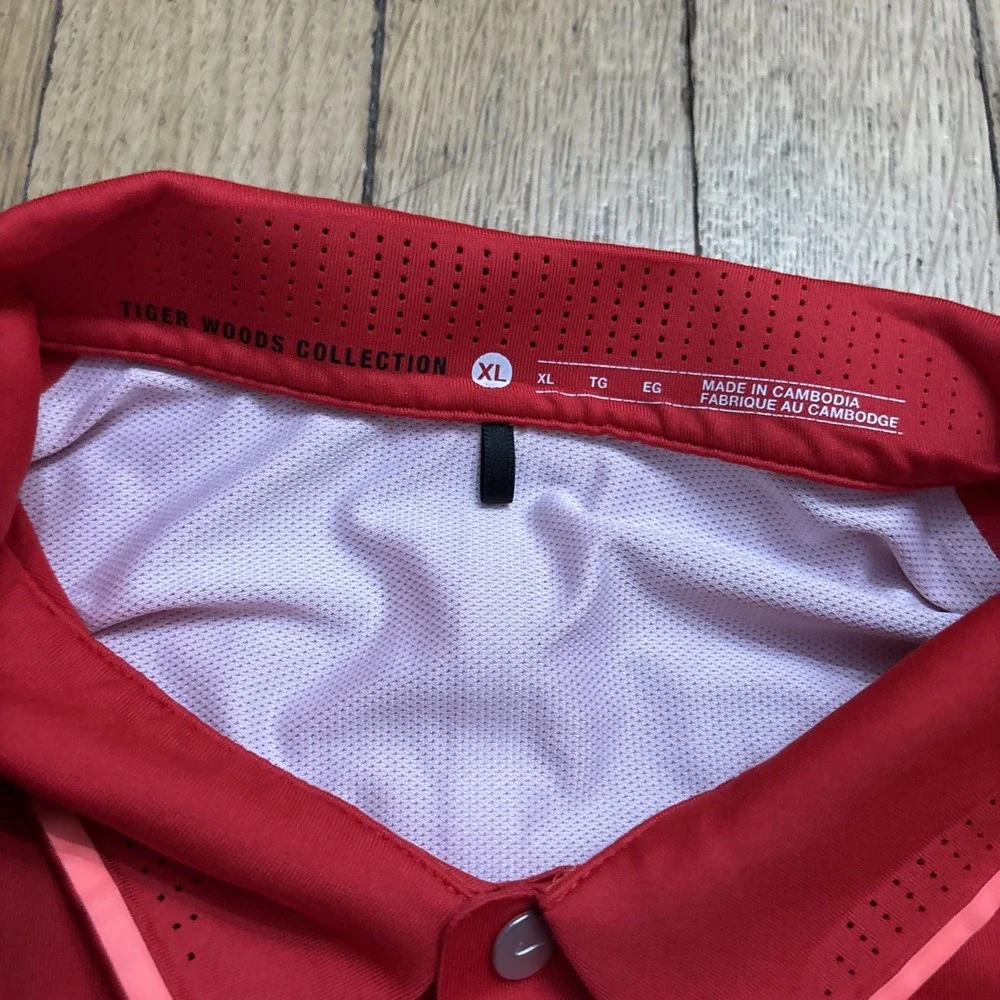 Nike Tiger Woods Golf Polo Shirt XL Snap Red Pink Gradient Vent Collar Stretch